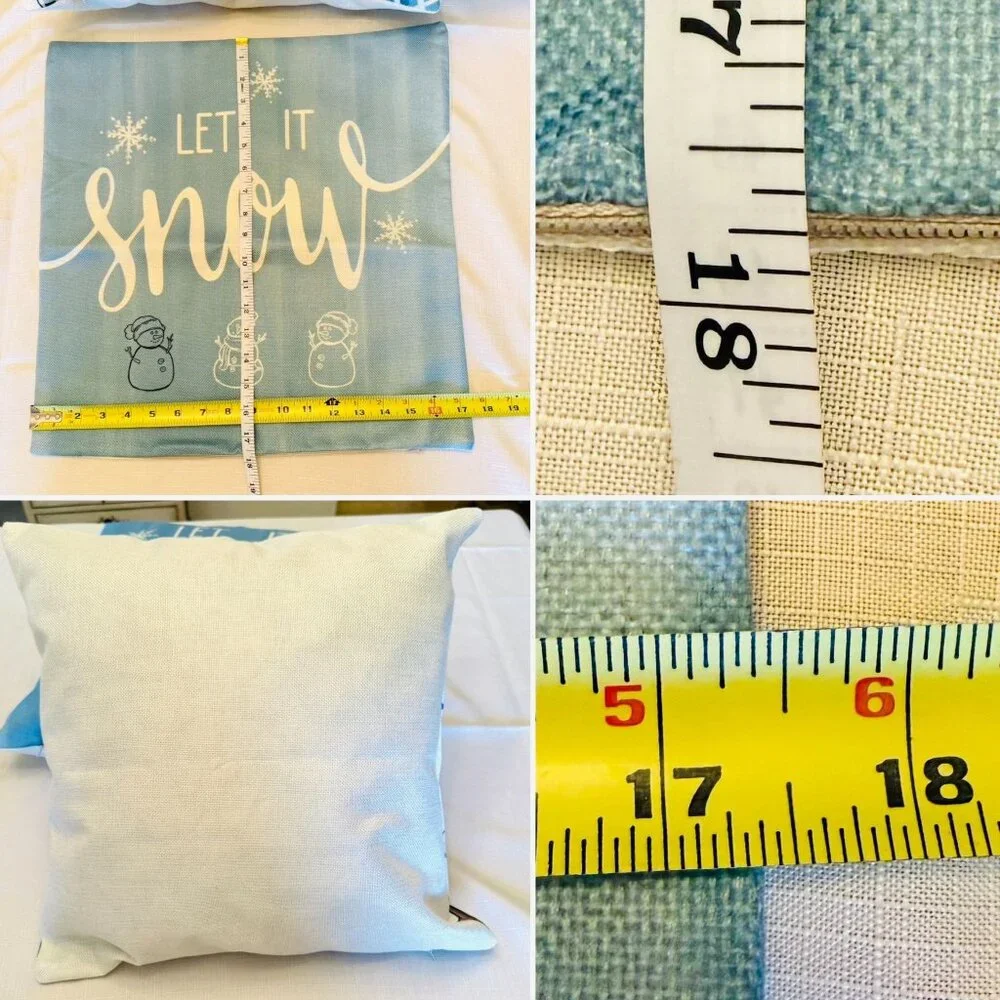 Holiday Decorative Throw Pillow Cover With Let It Snow Design and Snowmen Accent